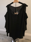 Black Flowy Cold Shoulder Blouse