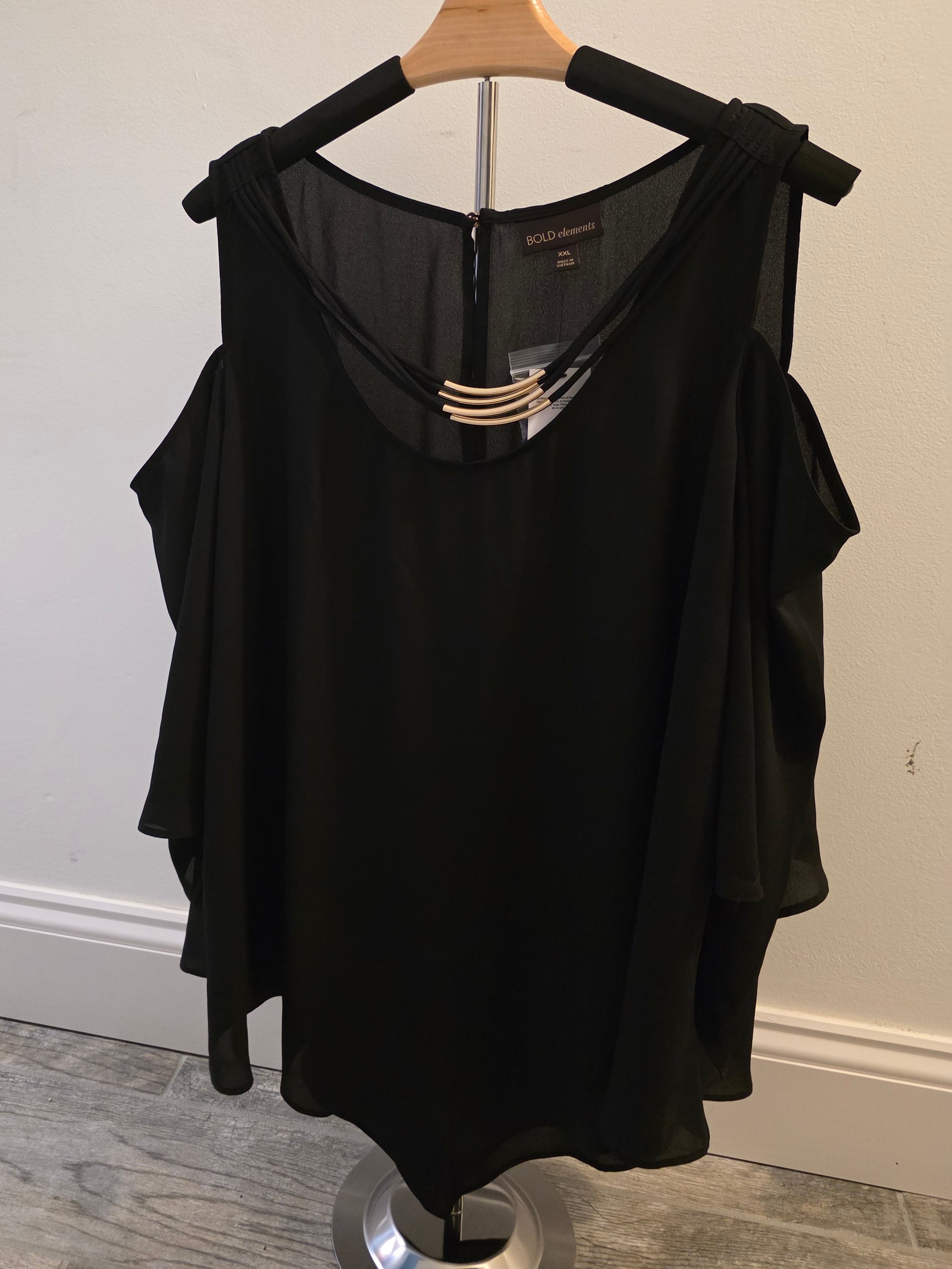 Black Flowy Cold Shoulder Blouse