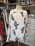 Alfani Sheer White & Black Floral Blouse – Long Sleeve – XXL