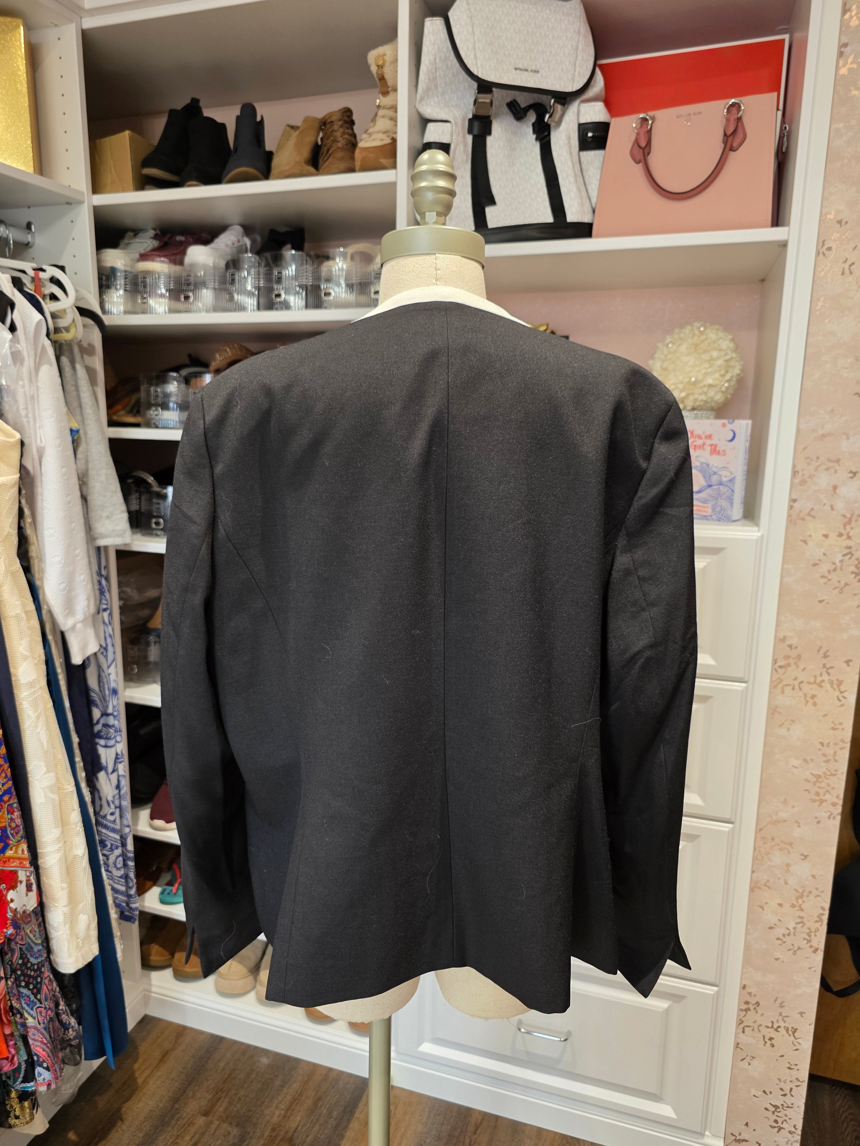 Black Label Evan Picone Blazer Jacket – Black with White Trim – Size 18