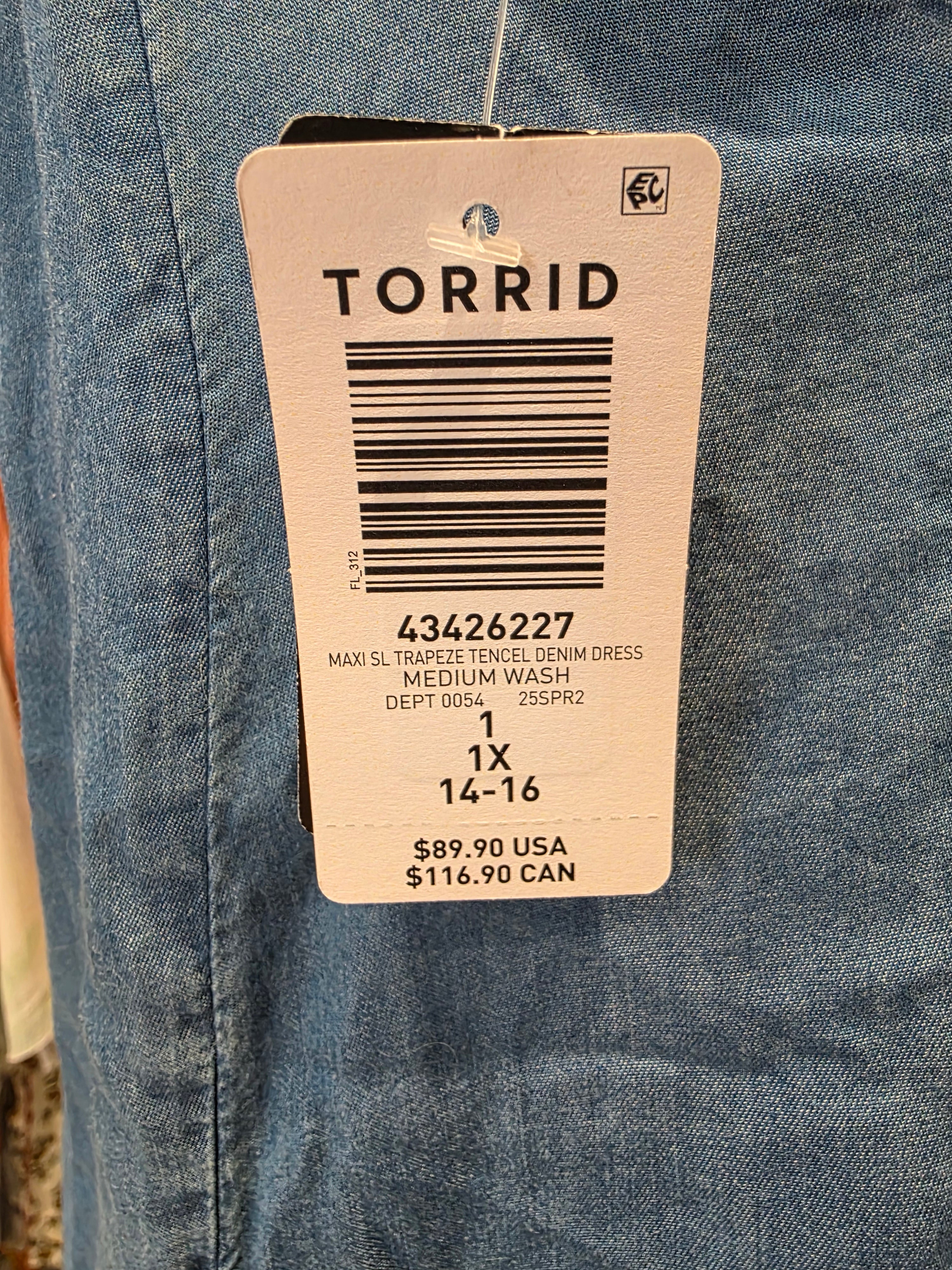 Torrid Tencel Denim Maxi Dress 1X (14/16) – Trapeze Swing – Spaghetti Strap – NWT