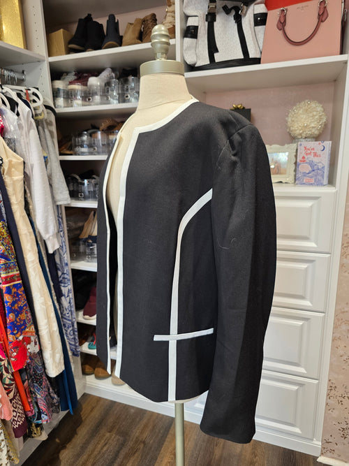 Black Label Evan Picone Blazer Jacket – Black with White Trim – Size 18