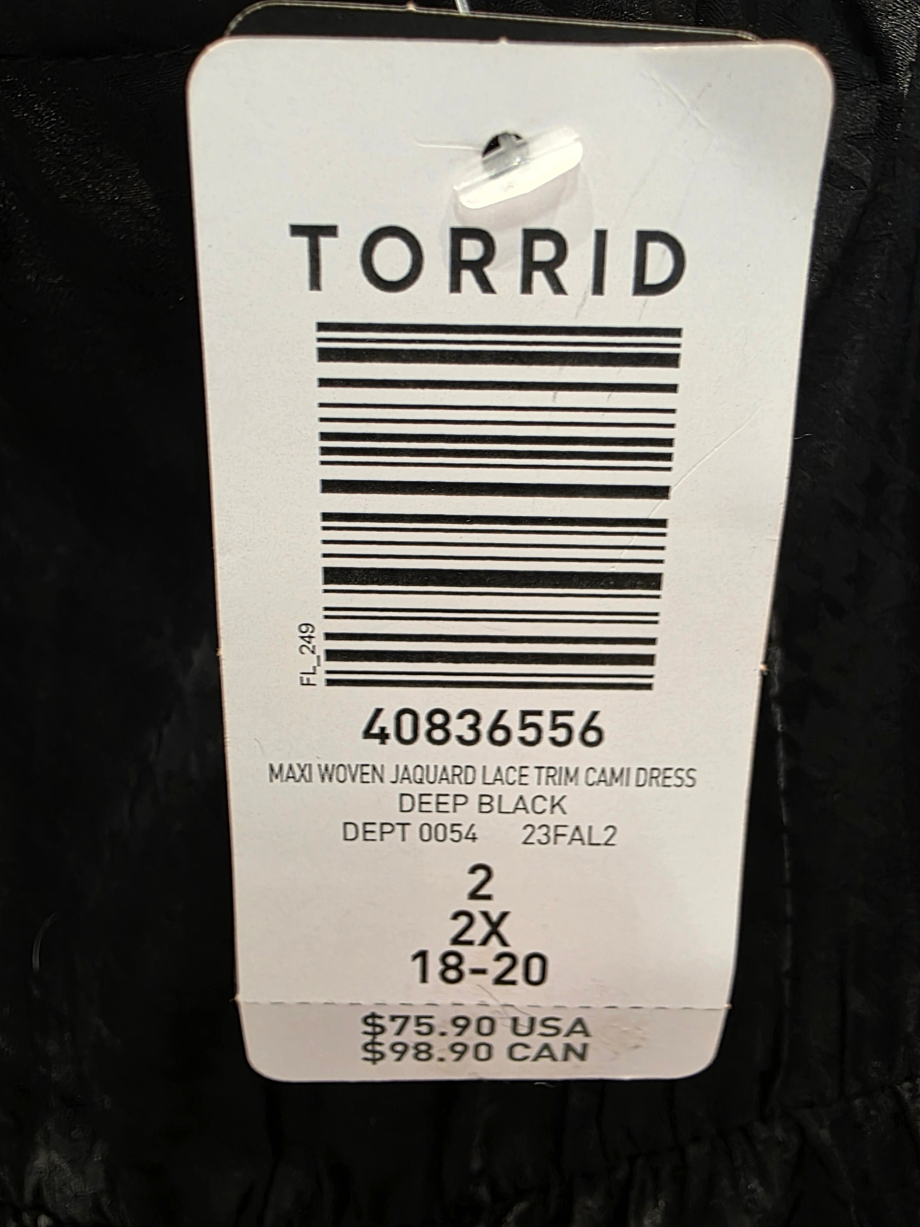 Torrid Black Lace Trim Maxi Dress – Size 2 (2X)- NWT