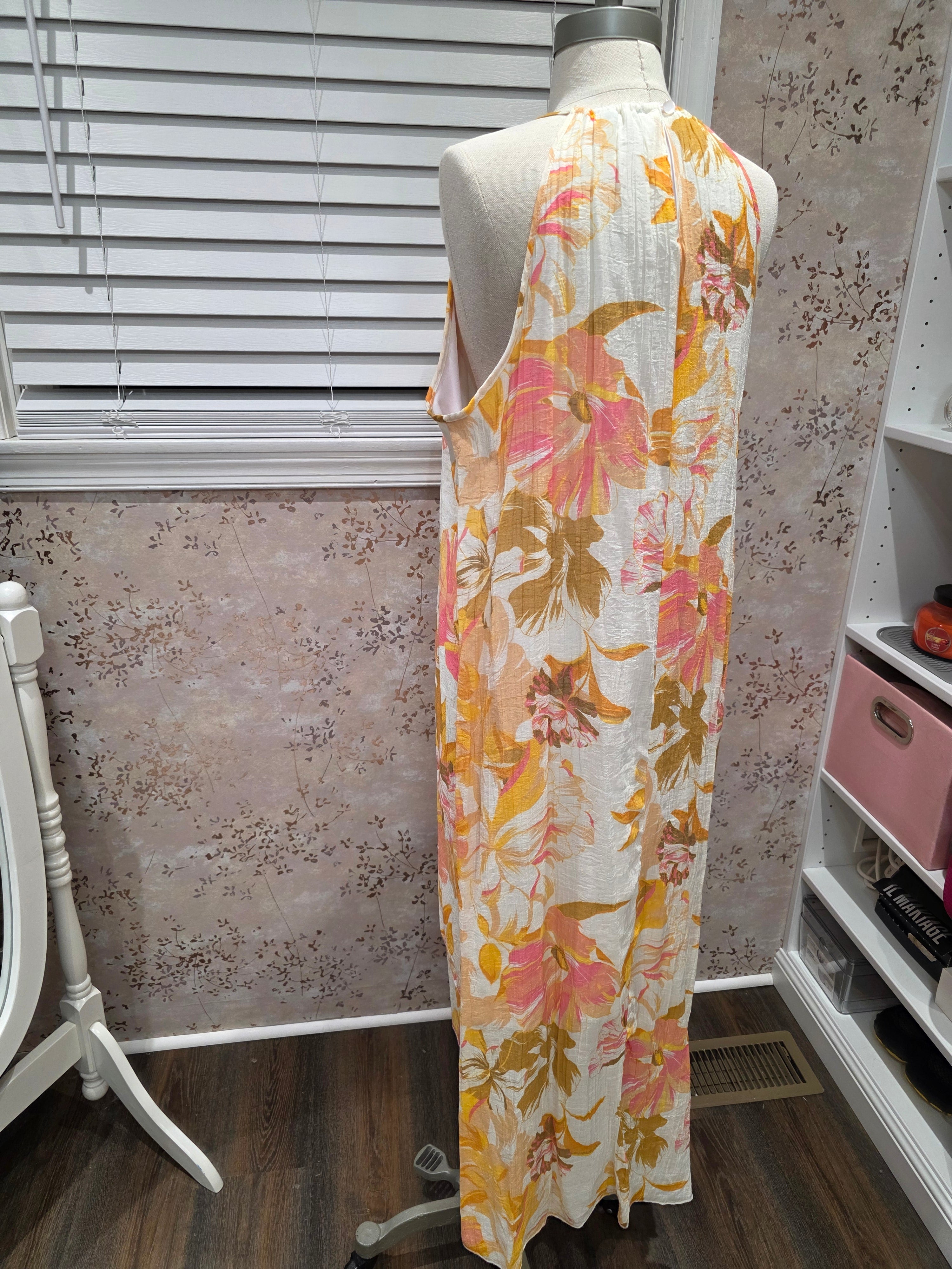 Floral Maxi Dress with Gold Accents- XL