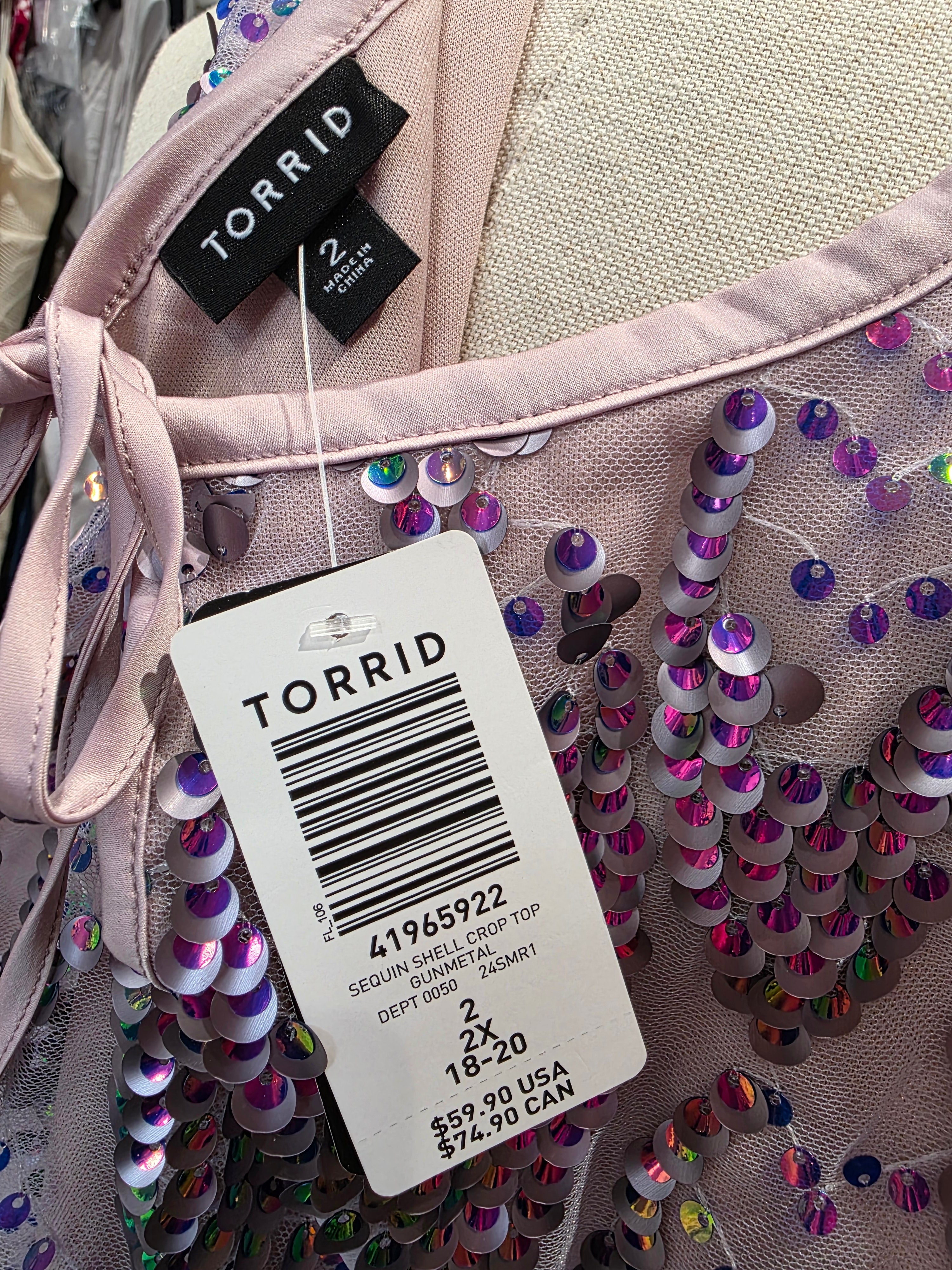 Torrid Sequin Mesh Top – Iridescent Pink – Size 2 (18/20)-NWT