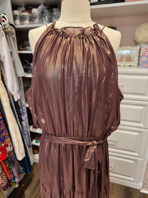 (SOLD) Simply Vera Vera Wang Metallic Midi Dress – Bronze Brown Shimmer – XXL