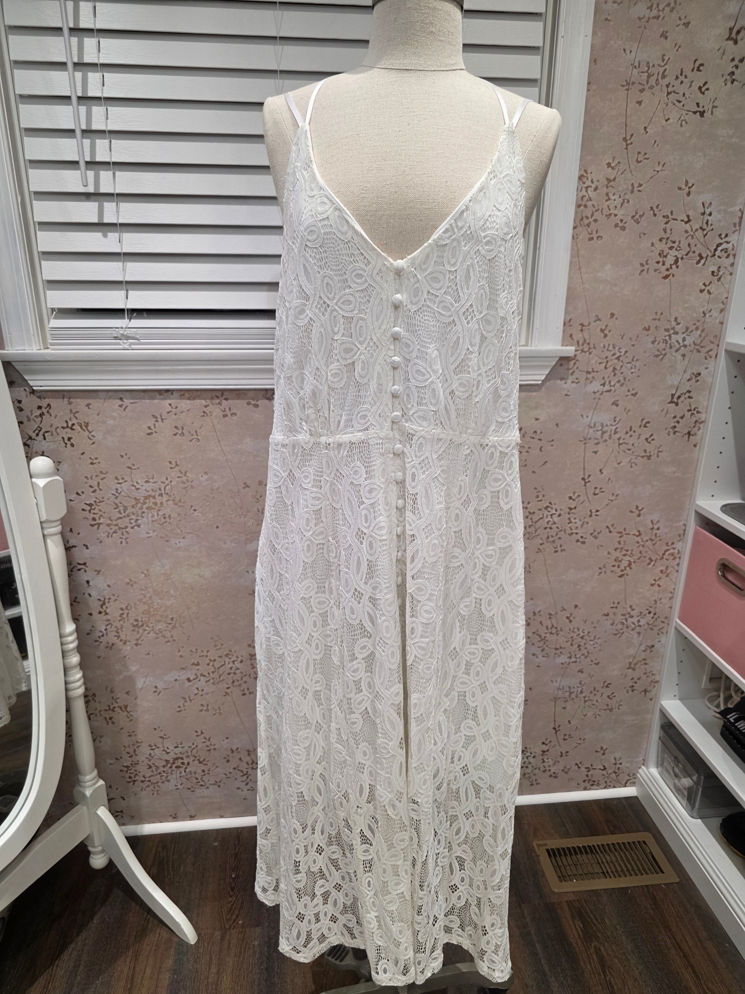 White Lace Boho Midi Dress XXL