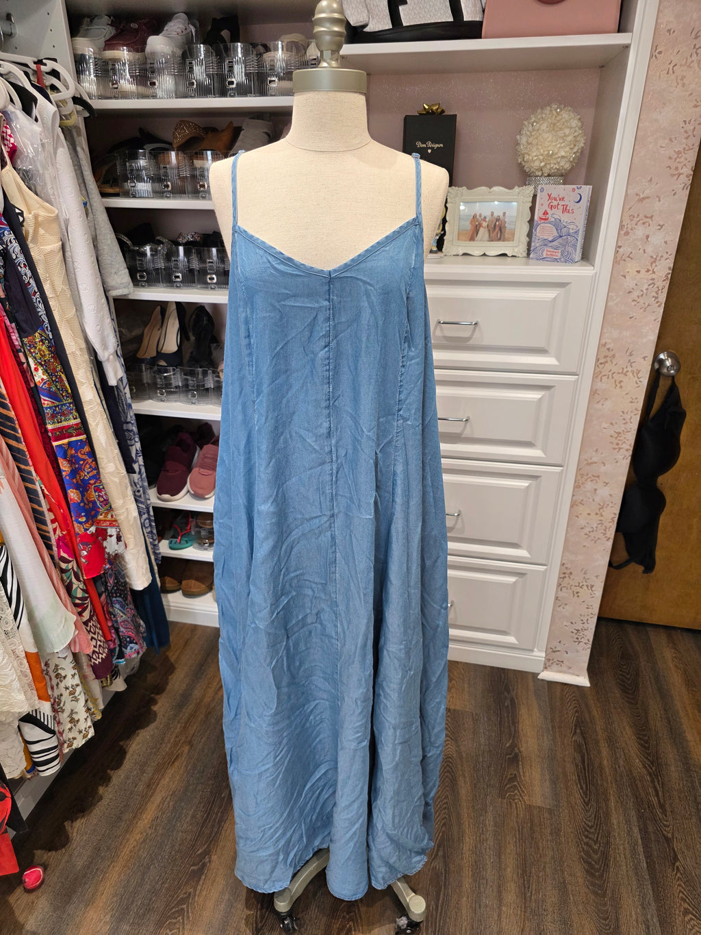 Torrid Tencel Denim Maxi Dress 1X (14/16) – Trapeze Swing – Spaghetti Strap – NWT