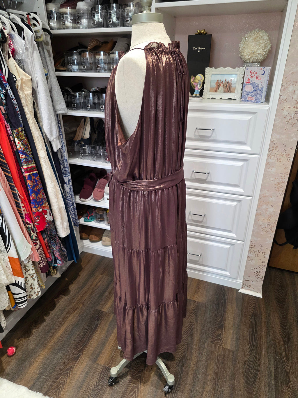 Simply Vera Vera Wang Metallic Midi Dress – Bronze Brown Shimmer – XXL
