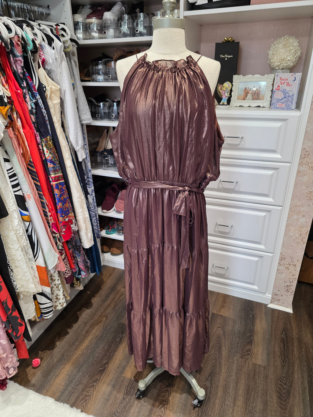 Simply Vera Vera Wang Metallic Midi Dress – Bronze Brown Shimmer – XXL
