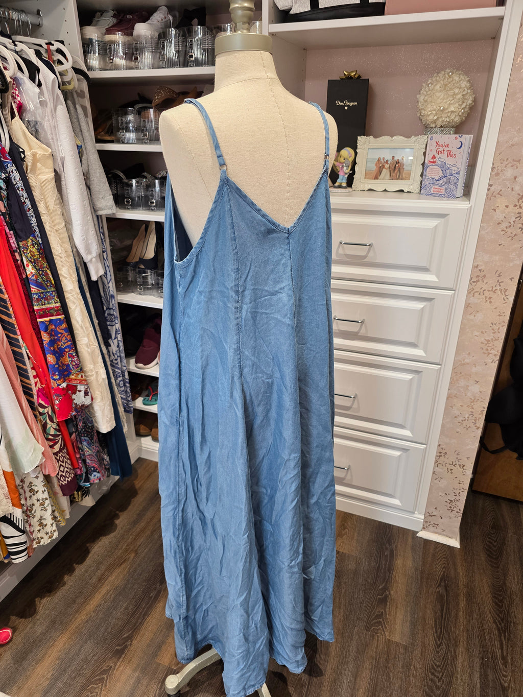 (SOLD) Torrid Tencel Denim Maxi Dress 1X (14/16) – Trapeze Swing – Spaghetti Strap – NWT