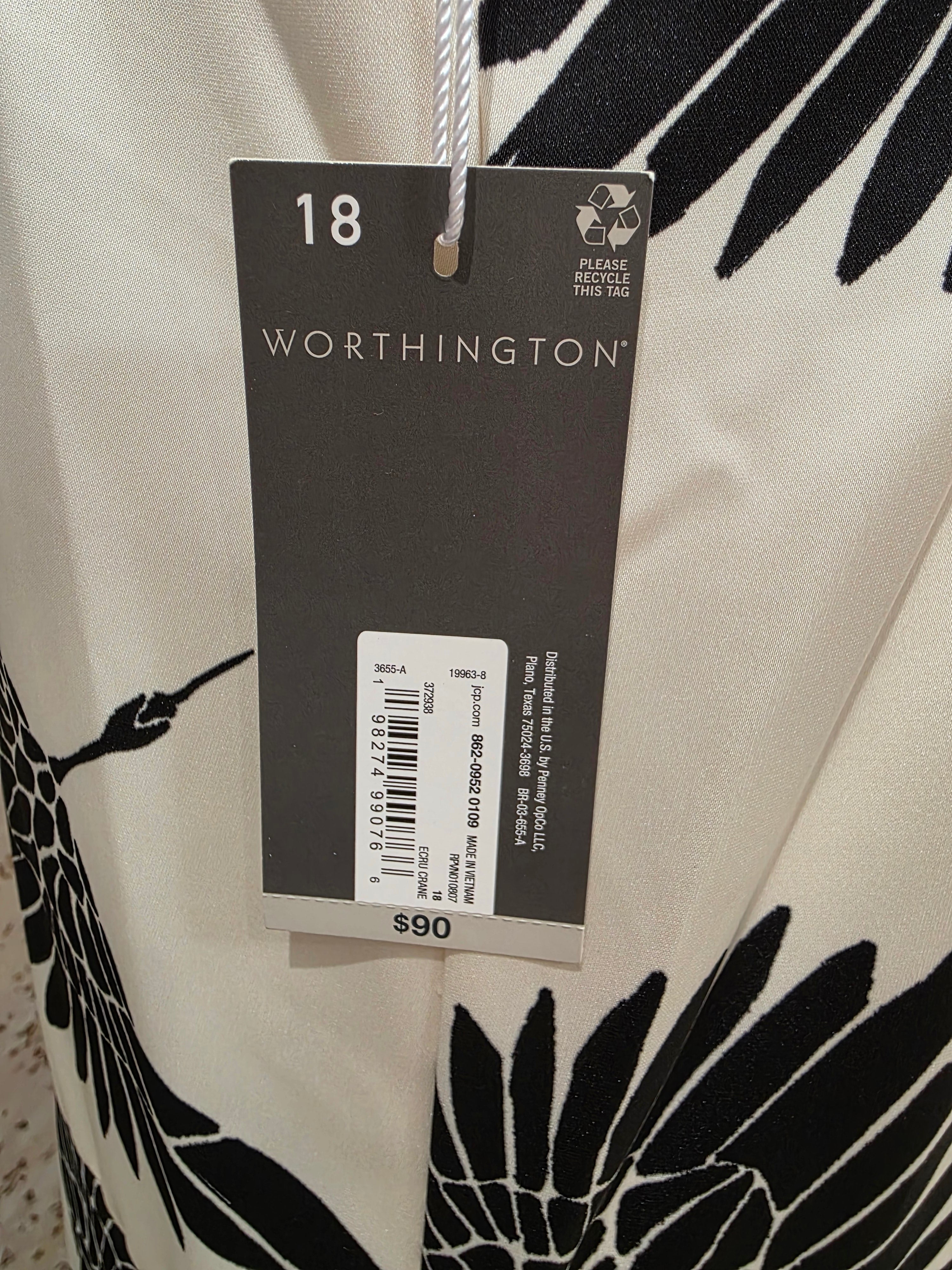 Crane Print Satin Midi Dress — NWT-Size 18