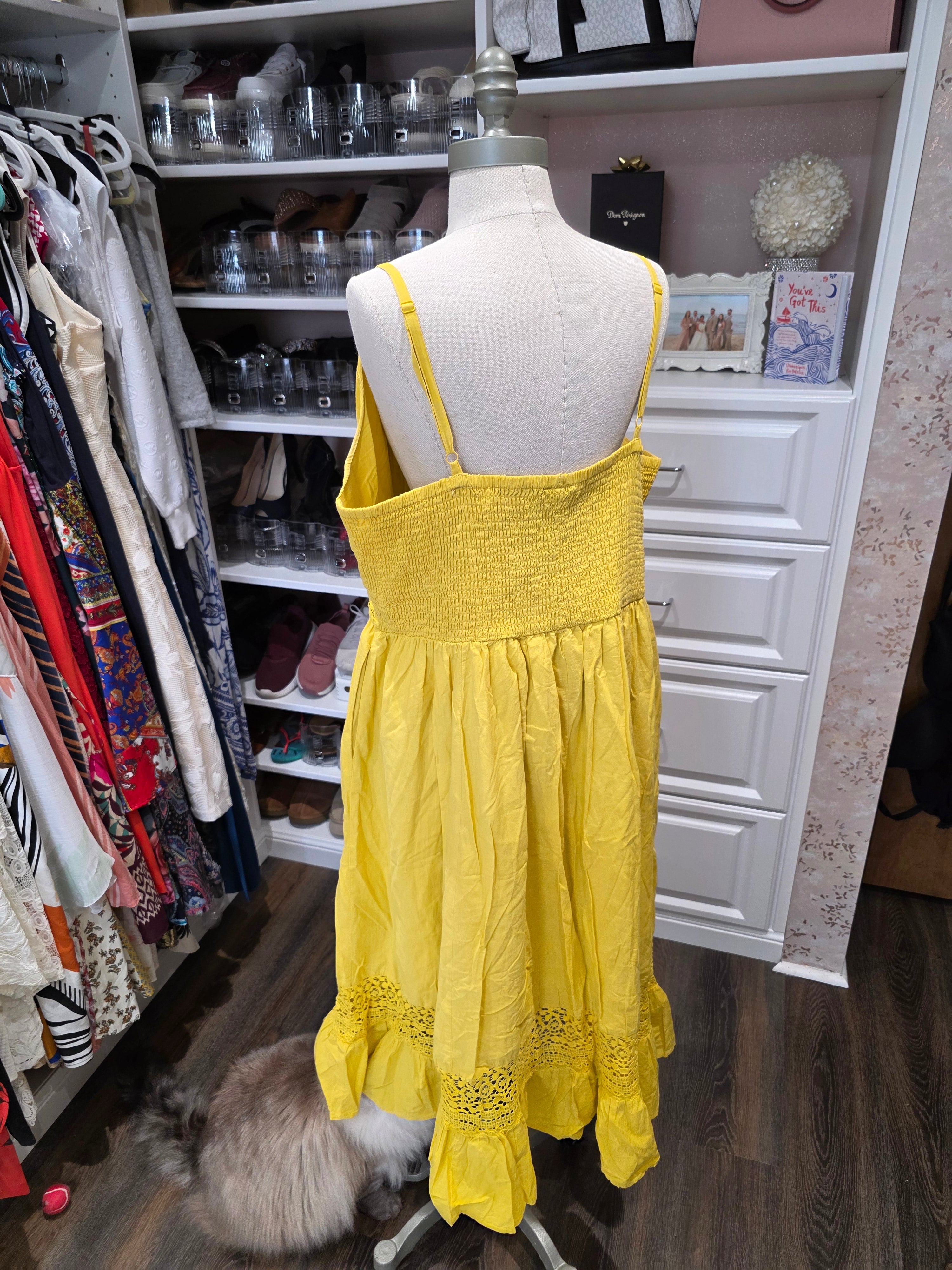 Torrid Yellow Midi Dress – Smocked Back – Button Front – Size 1 (14/16)