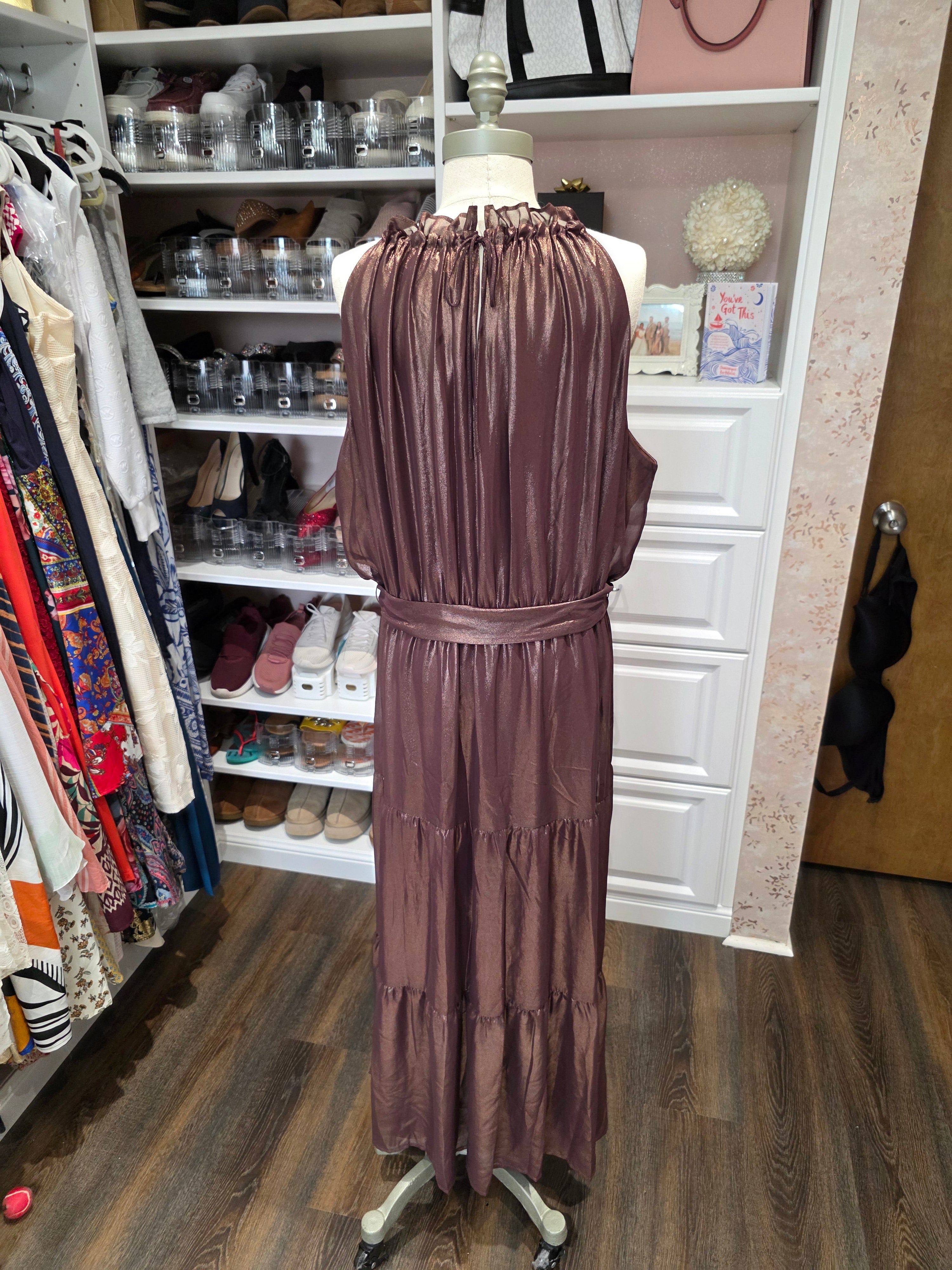 Simply Vera Vera Wang Metallic Midi Dress – Bronze Brown Shimmer – XXL